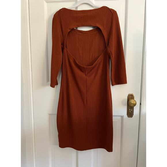 Free People Burnt Orange Open Back Floral Lace Mini Dress Women's SP 3/4 Sleeve - Picture 2 of 13